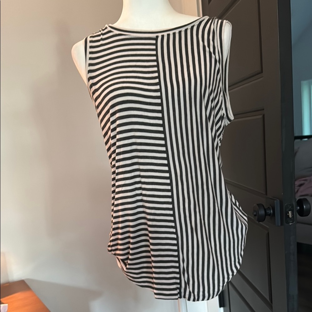 CAbi Black and White Striped Tank Top